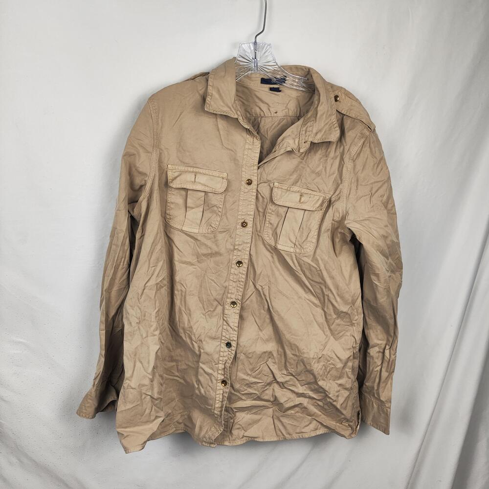 Gap Shirt Mens XL Beige Cotton Button Front Long Sleeve Utility Pockets Casual